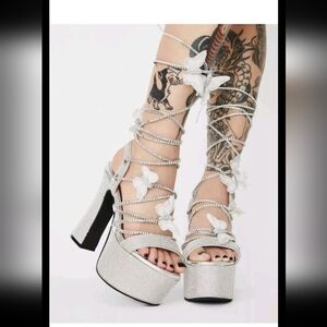 Poster Girl Womens Siver Blindin’ Pixie Queen Lace Up Platform Heels 8